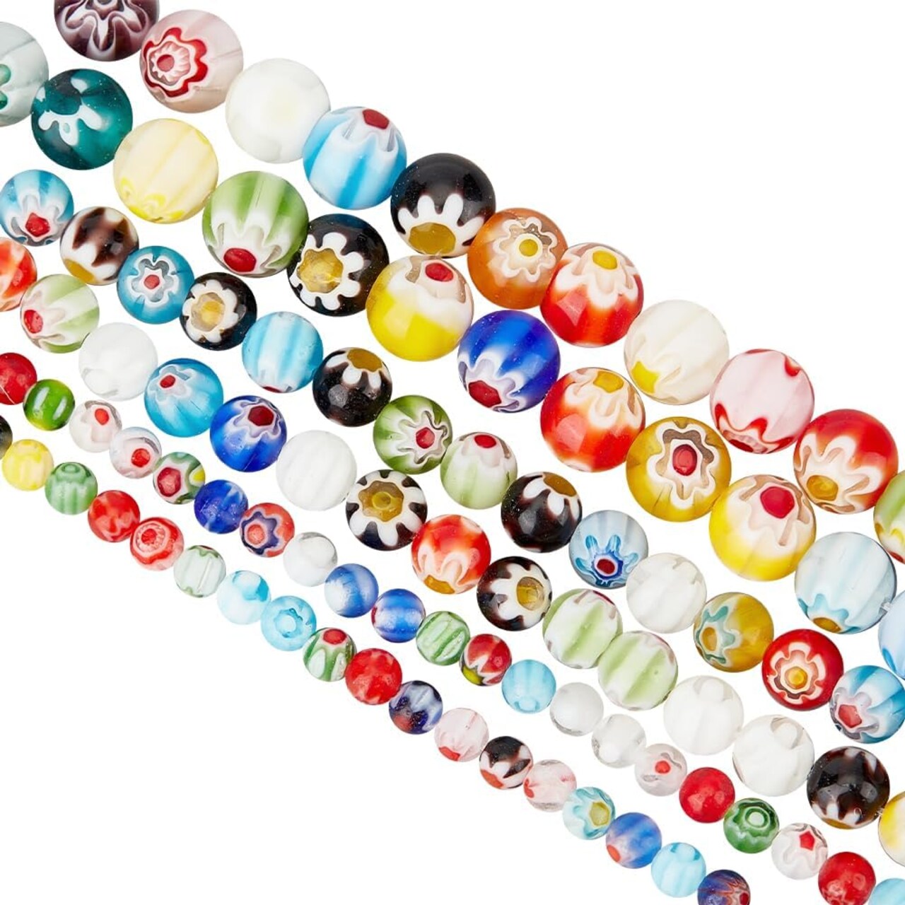 about 212~218 Pcs Handmade Flower Millefiori Lampwork Glass Beads 4mm 6mm 8mmm Round Glass Flower Beads 1mm Hole Loose Mixed Color Mosaic Beads for Jewelry Bracelet Necklace Making DIY Craft